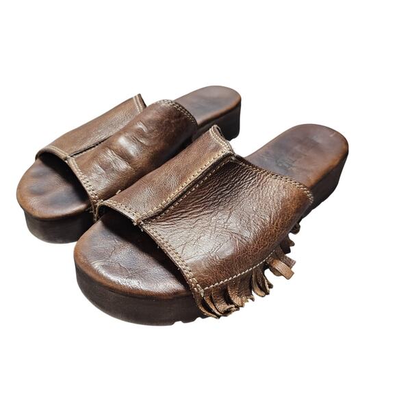 Bed Stu Fairlee Sandals Womens Brown Leather Platform Fringe Boho Western Comfy - Picture 1 of 6